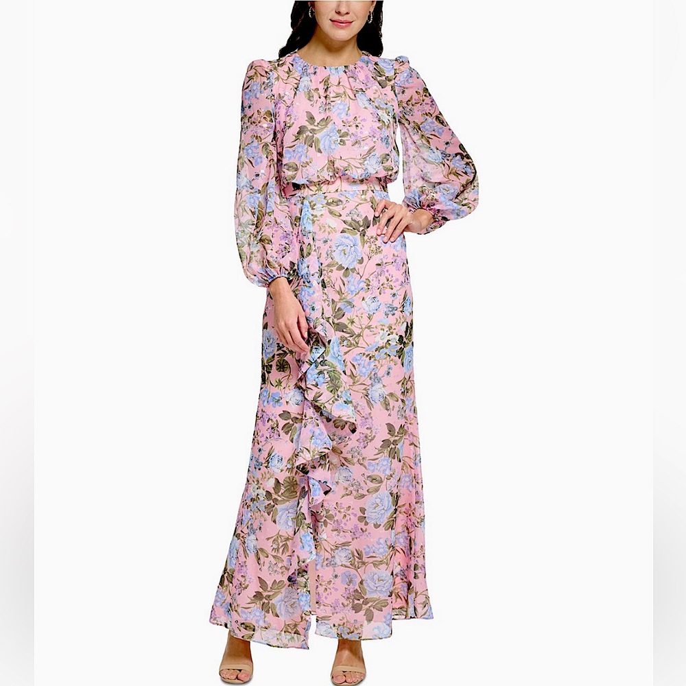 NWT Eliza J Floral Print Ruffled Gown
